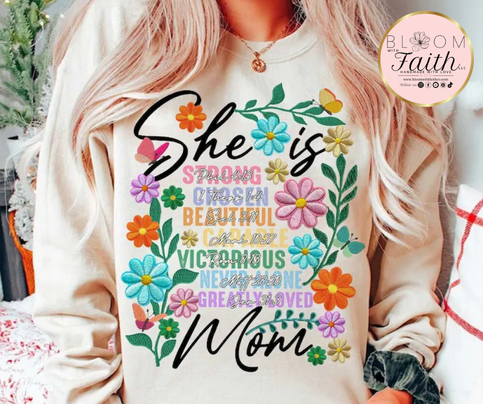 She is strong, chosen, beautiful, victorious, greatly loved, she is mom Shirt